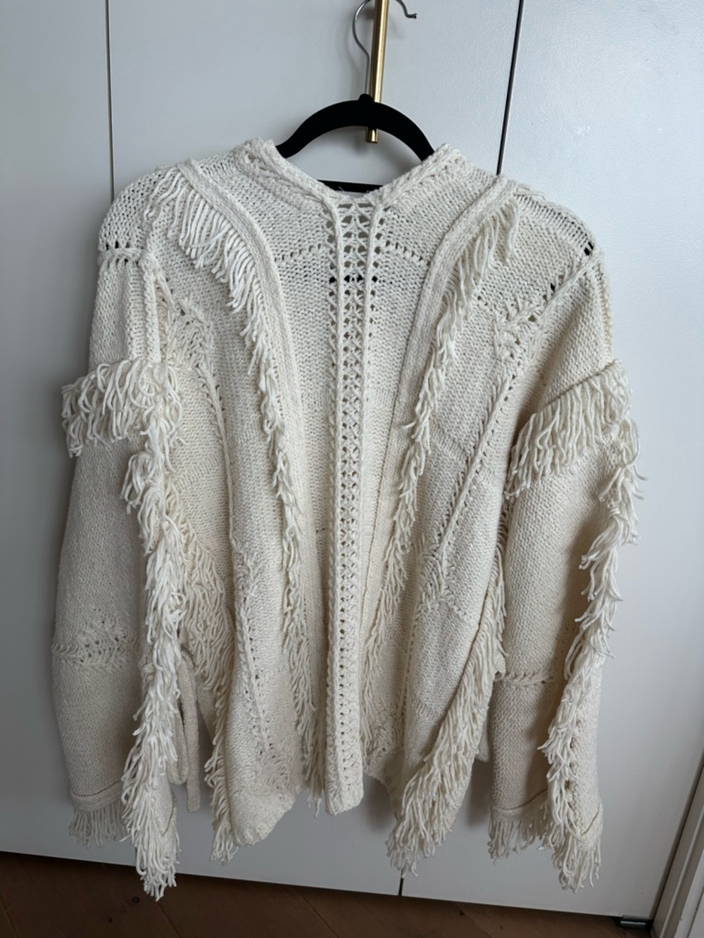 3.1 Phillip Lim Ivory Fringe Lace-Up Boho V-Neck Sweater Poncho - Picture 5 of 6